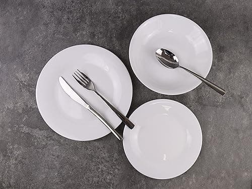 Image of 12/24 Pc Dinner Set Bowl Side Dinner Plate 12 or 24 Piece Smooth Plain or Wavy Service Set Dessert Cereal Bowl Plates (12pc - Aria - Round)