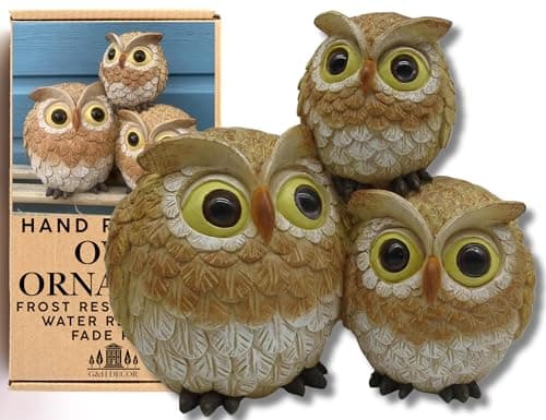 Image of G&H Decor - Garden Resin Owl Statue - Hand Painted Owls Gifts Figurine - Suitable for Indoor or Outdoor Use - Weather Resistant Bird Ornament for Garden - Bird of Prey Decorations for Outside Decor