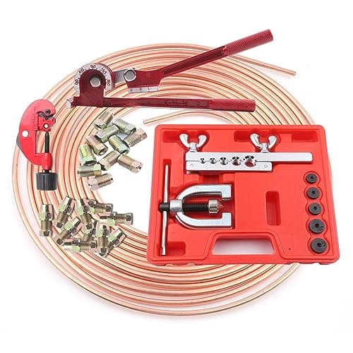 Image of XJYMCOM Brake Pipe Repair Kit - 3/16" Flaring Tool with 25FT Car Brake Line | 10mm Replacement Cutter Bender for Original Braking System