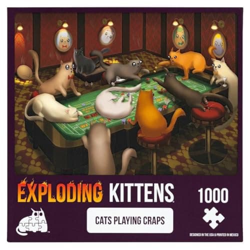 Image of Cats Playing Craps Jigsaw Puzzle by Exploding Kittens - 1000 Pieces, Ideal for Adults, Teens, and Kids - A Funny and Artistic Cat-Themed Puzzle