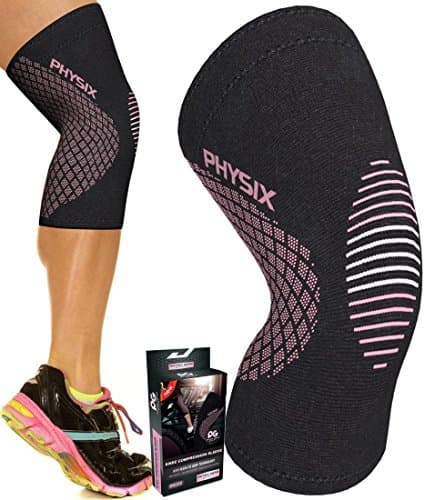 Image of Physix Gear Knee Compression Ligament Support, Alternative to Knee Splint, Knee Support for Men and Women, Knee Support Bodybuilding, Knee Support Brace Knee Support (M-Black & Pink, 1 Piece)