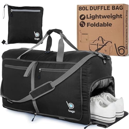 Image of bago Holdall Bags for Men & Women - 80L Spacious Holdall Bag with Shoe Compartment - Save Time & Travel The World in Style & Convenience - Durable, Lightweight & Foldable Duffle Bag (Black)