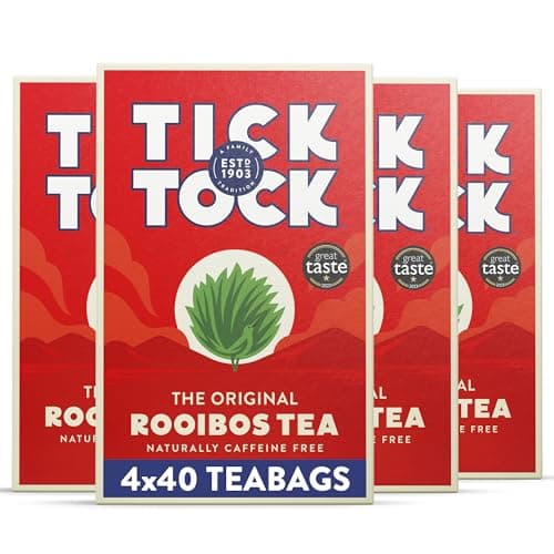 Image of Tick Tock Rooibos Teabags, Caffeine-Free Tea, Pack of 4 x 40 Tea Bags (160 Teabags), Naturally Sweet Herbal Tea, Biodegradable, Rooibos UK, Redbush Tea Bags- 4 Pack