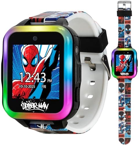Image of Accutime Marvel Spider-Man Kids Smart Watch with Touchscreen Camera Games Voice Recorder Flashing Bezel Alarm Stopwatch Step Counter Printed Silicone Band Fits Wrist Sizes 5.5” to 8”