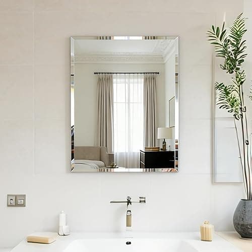 Image of Artloge Frameless Bathroom Mirrors 50 x 40cm for Small Space - Compact Wall Mounted Vanity Mirror, Plain Edge Glass Silver Bathroom Mirror Rectangular,Easy to Clean, Horizontal or Vertical Hanging