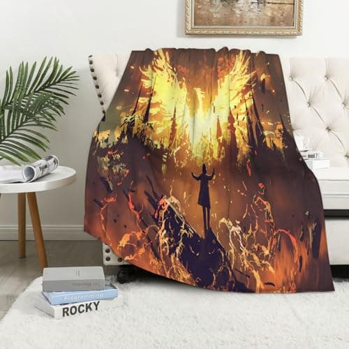Image of MAAPCHP Flannel Fleece Blanket Throws for Sofa Fluffy Blanket Bed Throw for Bedroom wizard summoning the phoenix from hell digital art style illustration painting Blanket for Bed, Couch,Car 40x50in