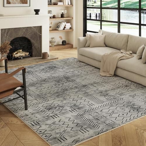 Image of Decoranddecor Geometric Rugs Living Room, 120x170cm – Washable, Low Pile, Pet Friendly, Contemporary Design Bedroom Easy Clean Durable Carpet – Velano