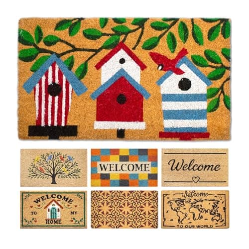 Image of LUA VIKA Coir Doormat - Houses - 40x70 cm - Outdoor Door mat - Front Door mat outside - Doormats outside