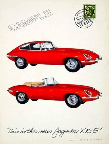 Image of E-Type Jaguar Car Poster Vintage Advert Photo Wall Art Picture Poster A4