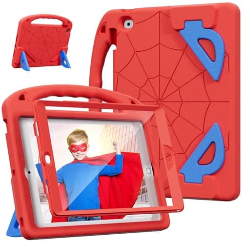 Image of LKOOZO Kids Case for iPad 9th/8th/7th Generation (iPad 10.2 inch 2021/2020/2019), Shockproof Cover with Screen Protector (Red)