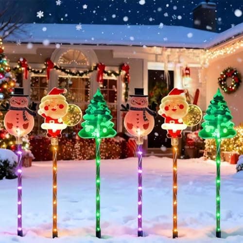 Image of 6-Pack Moving Christmas Lights, Snowman Tree Santa Christmas Lights Solar, LED Waterproof Outdoor Decorative Lantern, Holiday Decoration for Courtyard, Porches, Pathway, Patio