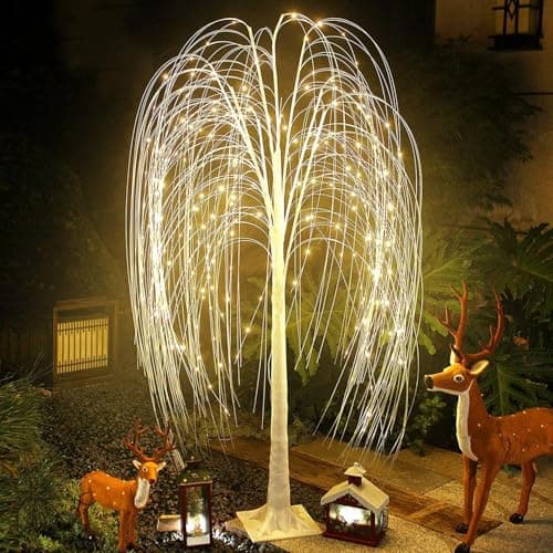Image of 4FT Lighted Weeping Willow Tree with 180 LED Lights, Adjustable Branches & Remote Control, Artificial Willow Tree Atmosphere Table Lamp, for Christmas, Wedding, Party & Garden Decoration (1PC)