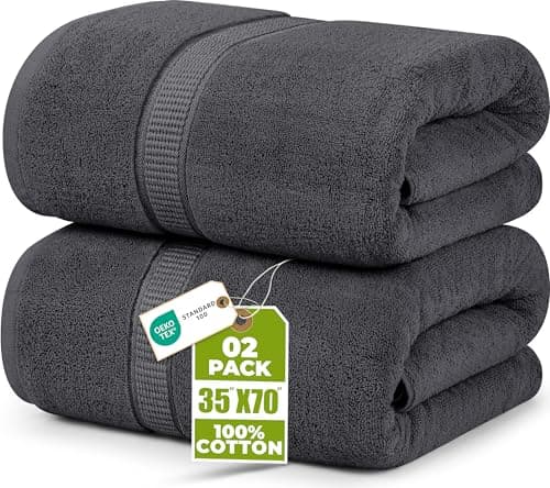 Image of Utopia Towels - Premium Jumbo Bath Sheet (90 x 180 cm, 2 Pack) - 100% Ring Spun Cotton Highly Absorbent and Quick Dry Extra Large Bath Sheet - Super Soft Hotel Quality Towel (Grey)