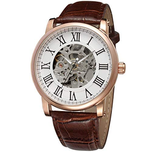 Image of FORSINING Casual Men's Skeleton Alloy Case Leather Strap Automatic Mechanical Wrist Watch WRG8051M3R6