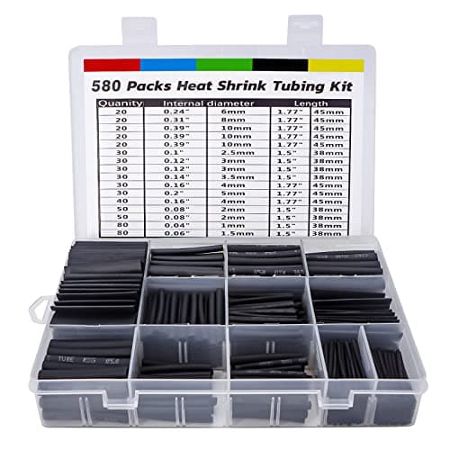 Image of ASHINER 580PCS Durable Heat Shrink Tubing Kit - Ideal for Electric Insulation and Repairs with Convenient Storage Case, Black