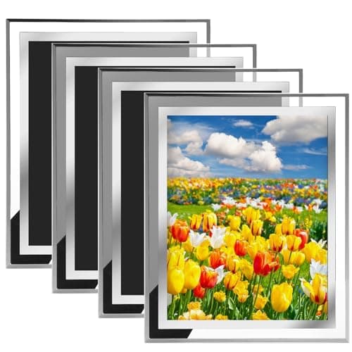 Image of ASelected 4 Pack 8x10 Photo Frames,Silver Mirrored Glass Picture Frames Set of 4,Glass Photo Frame for Wedding Photos, Family Photos for Tabletop Display and Home Decoration