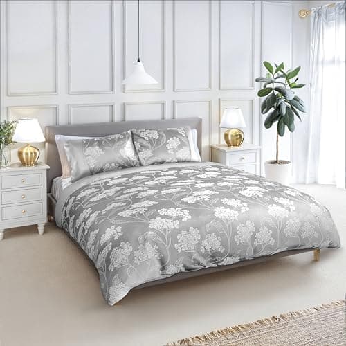 Image of Emma Barclay Blossom - Embellished Jacquard Duvet Set in Silver - King