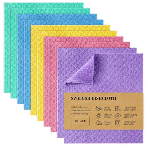 Image of Fantasyon 10 Pack Reusable Cleaning Cloths | Swedish Dishcloth - 100% Biodegradable Washable Dish Cloths, Food-Safe & Plastic-Free Kitchen Cloth Suitable for Any Surface, Multi Colors