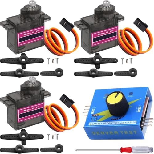 Image of JYUDAUFU 3 Pcs 9g 180° Micro Servo Motor with Servo Tester, Mini Screwdriver, for RC Toy/Robot/Model Aircraft Intelligent Car Helicopter/for Arduino/for Raspberry Pi/DIY