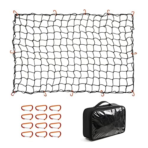 Image of CZC AUTO Bungee Cargo Net 122x183cm Truck Bed Net Stretches to 244x366cm for Pickup Trailer RV SUV Boat | 10cm x 10cm Mesh Net Hold Small and Large |12 Tangle Free Carabiners | Super Duty