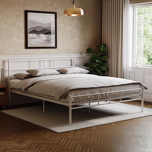 Image of Vida Designs Dorset King Size Bed Frame, 5 ft Metal Bed Frame Bedroom Furniture, White