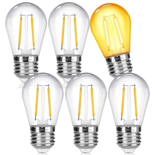 Image of SCNNC Outdoor String Light Replacement Bulbs 2W E27 S14 220V, Warm White 2700K Non-dimmable, E27 S14 LED Plastic Bulbs for Festoon Backyard Party Patio Garden, Pack of 6