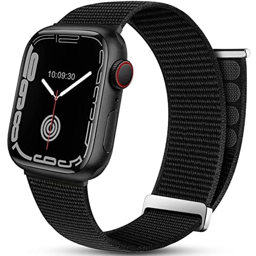 Image of Mastten Sport Loop Compatible with Apple Watch Straps 46mm 45mm 44mm 49mm 42mm, Breathable Nylon Men Women Strap, Elastic Braided Band for iWatch SE Series 11 10 9 8 7 6 5 4 3 2 1 Ultra, Black