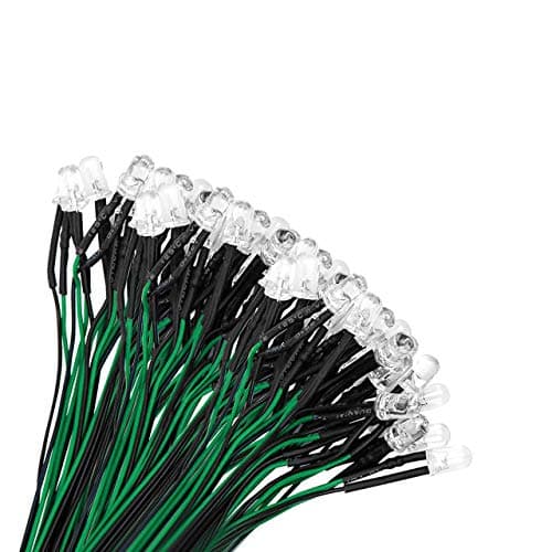 Image of YIXISI 100 PCS 5mm LED Diodes Light, Emitting Diode, Round Head LED Lamp, Ultra Bright 12V, 20cm Pre Wired, Green