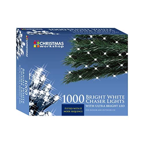 Image of The Christmas Workshop 86330 1000 Bright White LED Chaser Christmas Lights / Indoor or Outdoor Fairy Lights / 69.9 Metres / 8 Light Modes / Great For Christmas, Weddings & Gardens