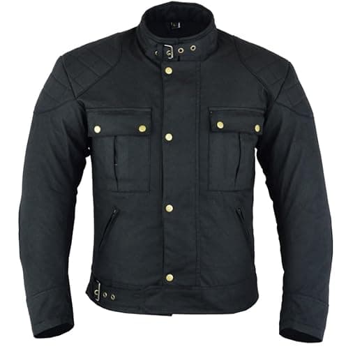 Image of Texpeed Mens Waxed Cotton Waterproof Motorcycle Motorbike Biker Jacket With Black CE Armour (EN 1621-1) M