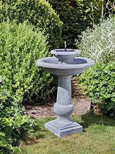 Image of Garden Mile Resin 2 Tier Cascade Solar Powered Garden Water Feature Chatsworth Fountain with Stone Effect - Freestanding Solar Water Fountain Bird Bath Outdoor Ornaments for Garden, Patio, Lawn Decor