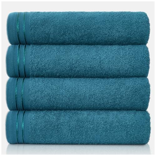 Image of GC GAVENO CAVAILIA Large Towels Bath Sheet - Highly Absorbent Egyptian Cotton Towel Set - 4 Pack Extra Soft Large Bath Towel Teal - Quick Dry Bath Sheets - 450 GSM Washable Towels, 75 x 135 cm