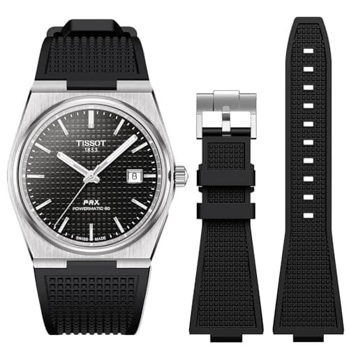 Image of Stanchev Strap for Tissot PRX Watch Series, Quick Release Soft Silicone Replacement Band, 12mm for Men Women, 40mm (Black)