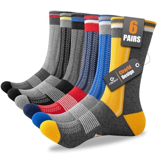 Image of Cirorld Mens Socks 6 Pairs, Socks Mens Multipack for Work, Walking, Sports, Hiking, Running, Cycling, Breathable Cotton Socks, Cushioned Crew Socks, Anti-Blister, Anti-Odour, Moisture-Wicking