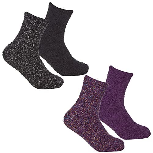 Image of undercover lingerie 4 Pairs Ladies Cosy Glitter Socks 41B655 Black/Purple Mix 4-8