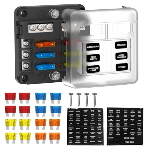 Image of UCkasayfy 6 Way Fuse Box 12V/24V DC ATC/ATO Fuse Board Holder with 16 pcs Fuses LED Indicator Negative Bus Blade for Car, Boat, RV, Truck, Marine
