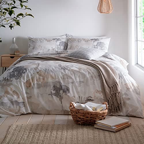 Image of Appletree - Linen Landscape Duvet Cover - Super King Bedding Size (260 x 220cm) - Soft 100% Cotton - 2 Pillowcases - Watercolour Art Bedding in Natural - Linen Duvet Cover - Abstract Print Duvet