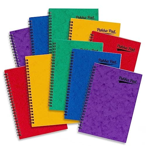 Image of Pukka Pad, Bright Pressboard A5 Pad – 10 Pack of Side-Bound Wire-Binding Notebooks with 120 Pages of 80GSM Paper, Pressboard Cover, and Elasticated Closure – Assorted Colours