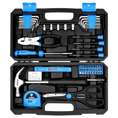 Image of DEKO Tool Kit：Tool Set, Hand Tool Kit Box DIY for Men 62 Pieces, Home Repair DIY Tools Basic Hand Toolbox Sets for Home Blue