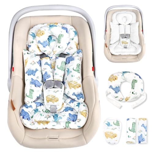 Image of TANOFAR Car Seat Head Support Baby - Infant Car Seat Insert for Newborn Girls Boys - Soft Carseat Head Support for Infant - Newborn Carseat Insert for Car Seats, Strollers, Swings, Bouncer (Dinosaur)