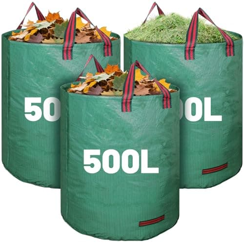 Image of 3 Pack 500L Large Garden Bag with Handles, Heavy Duty Garden Waste Bags,Reusable Green Sacks for Collecting Grass, Leaves Debris