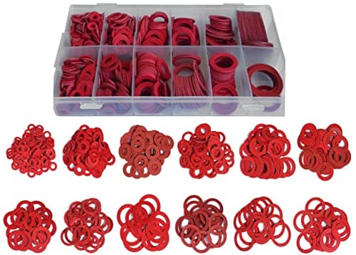 Image of 600 Pcs Fibre Washer Assorted Set in a Storage Box- Assorted Red Steel Paper Insulation Fibre Washers, Various Size Sealing Washers