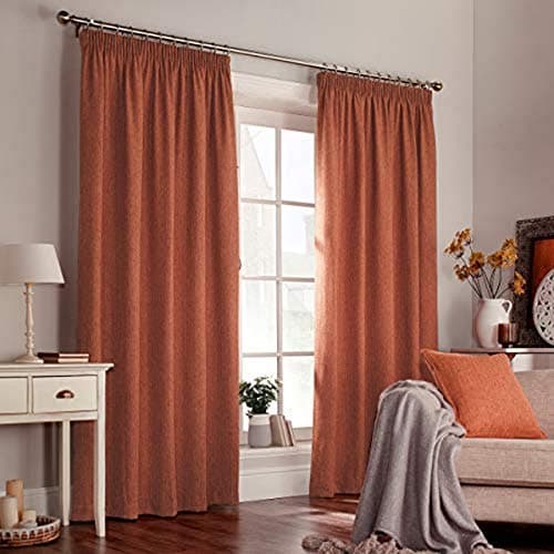 Image of Furn Harrison Ringtop Eyelet Curtains (Pair) -Ready Made-Polyester-Burnt Orange-168cm x 137cm (66" x 54" inches), 168 x 137cm