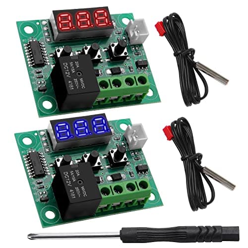 Image of VooGenzek 2 Pieces W1209 Digital Temperature Controller, 12V DC Micro Digital Thermostat -50-110°C Electronic Temperature Temp Control Module Switch with Waterproof NTC Probe (Red & Blue)