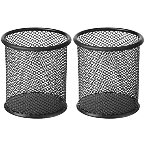Image of 2pk Metal Mesh Pen Pot Pencil Holder for Desk Metal Office Mesh Desk Organizer Pen Holder Office Stationery - Desk Accessories & Storage Products, Black