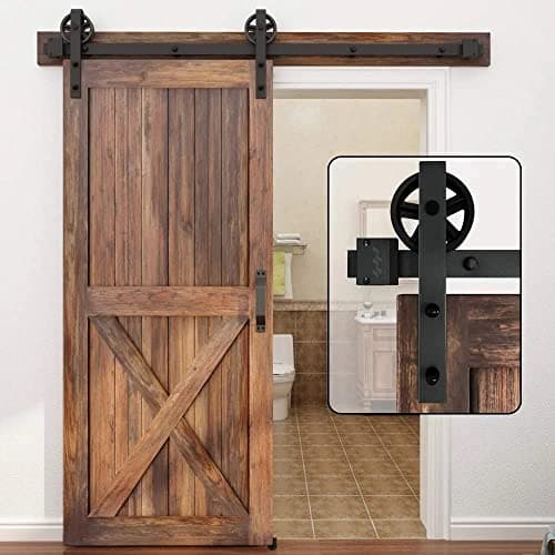 Image of WINSOON 5FT/152cm Sliding Barn Door Hardware Track Kit Carbon Steel Flat Track System Closet Rail Sliding Kit for Single Door