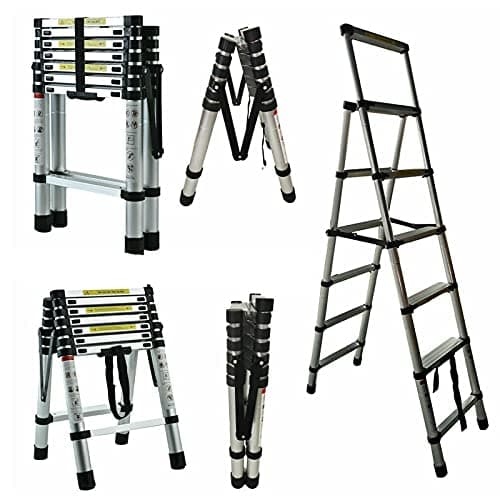 Image of Folding 2M +2.3M A-Frame Aluminum Extension Ladder Telescopic Aluminum Foldable StepLadders Portable Step Ladder Extension for Home Garden Office Garage (6+7 Step)
