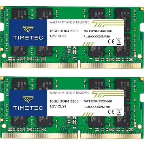 Image of Timetec Premium 32GB KIT (2x16GB) DDR4 3200MHz (PC4-3200AA) PC4-25600 SODIMM Laptop RAM – 260-Pin 1.2V CL22 Non-ECC Unbuffered Memory Module for Laptop, Notebook, Mini PC, All-in-One