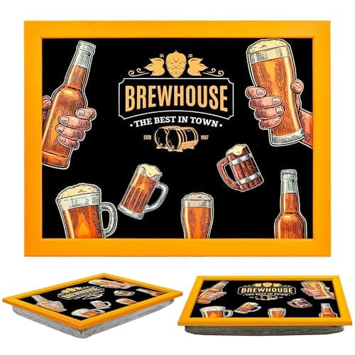Image of MTS Wooden Lap Trays with Bean Bag Cushion - Brewhouse Design - Large Padded Tray for Adults - Suitable for Food, Work, Art, Studies, TV, Sofa, Bed - Great Gift for Men and Beer Lovers