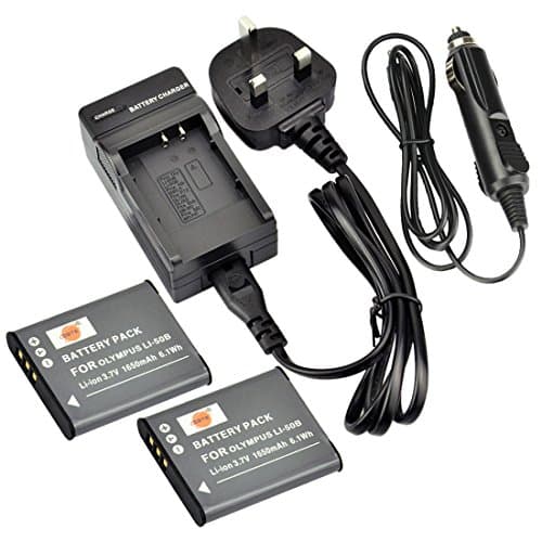 Image of DSTE Compatible 2x Li-50B Li-ion Battery + DC16U Travel and Car Charger Compatible for Olympus Stylus 9010 SP-800UZ SZ-20 SZ-30MR SP-720UZ iHS SZ-16 iHS Camera as PENTAX D-Li92 RICOH DB-100